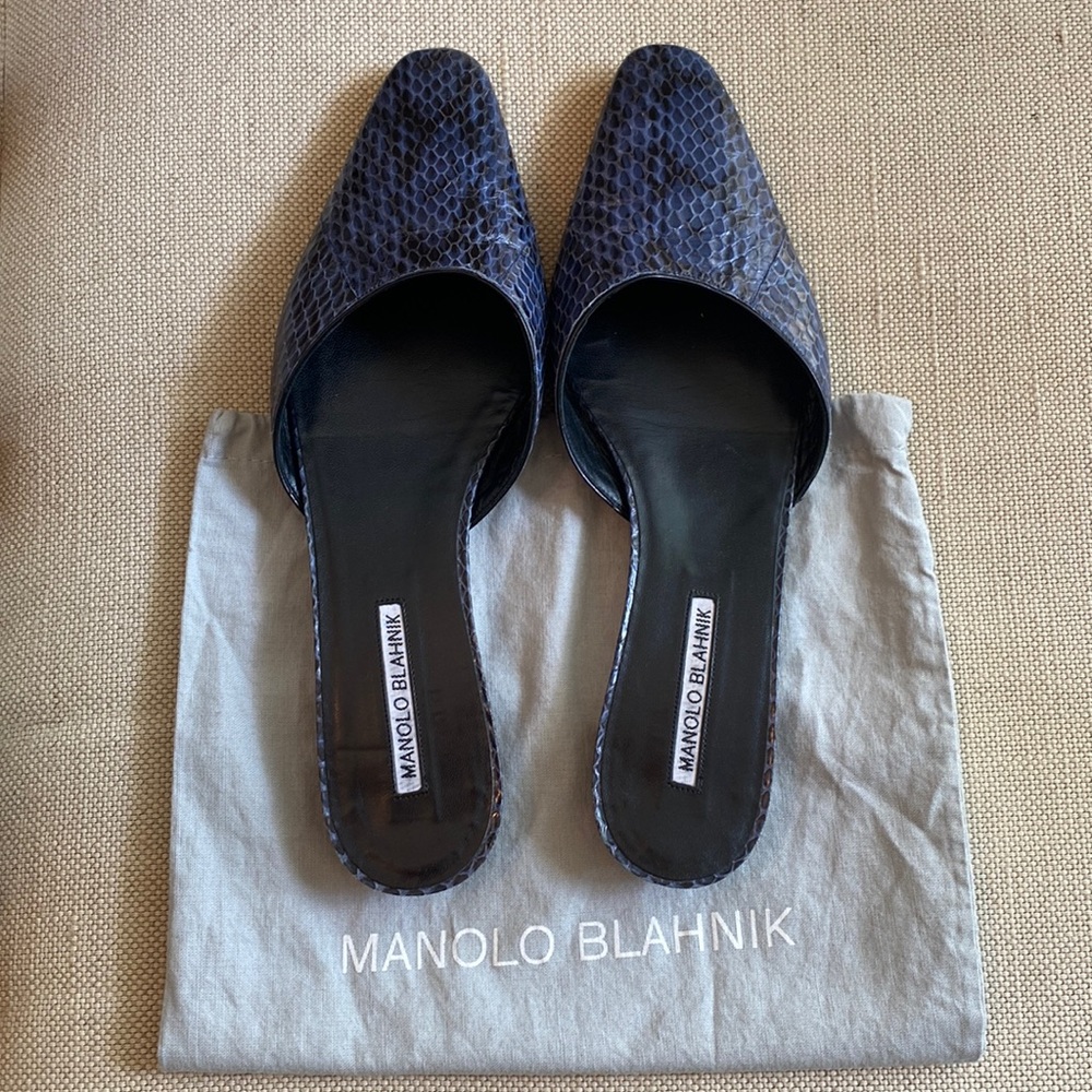 Manolo Blahnik Snakeskin Mules